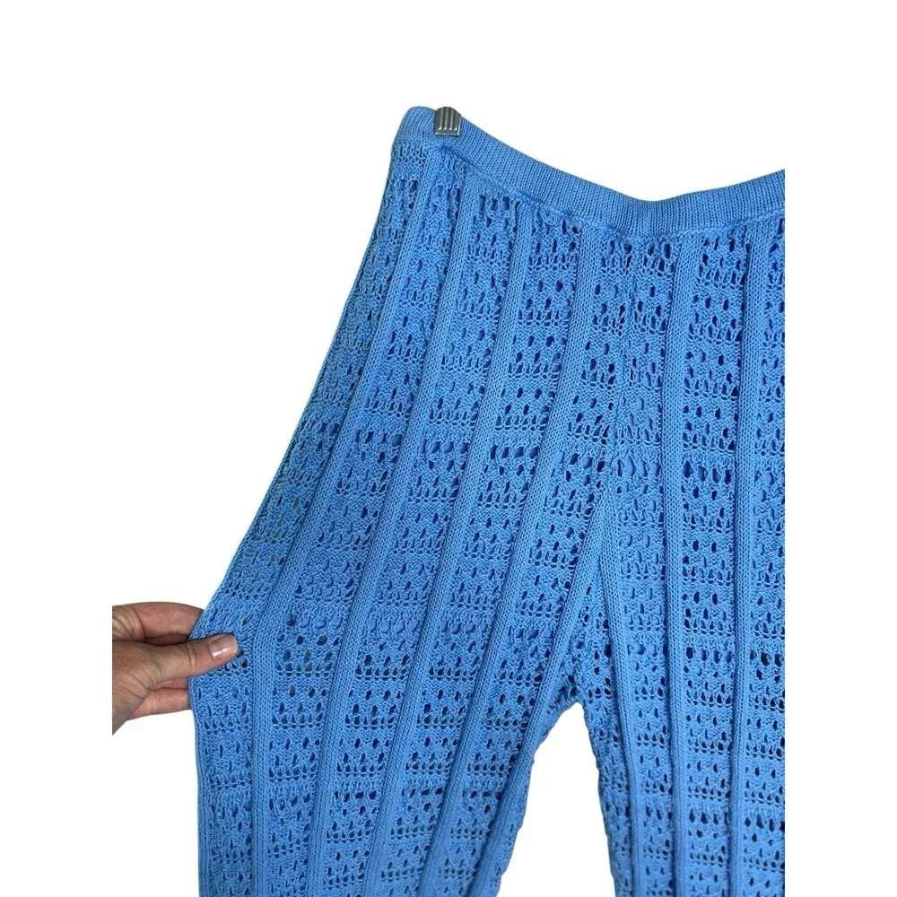 Free People Beach Quinn Crochet Flare Pull On Pants‎ Size S Blue Retro Inspired